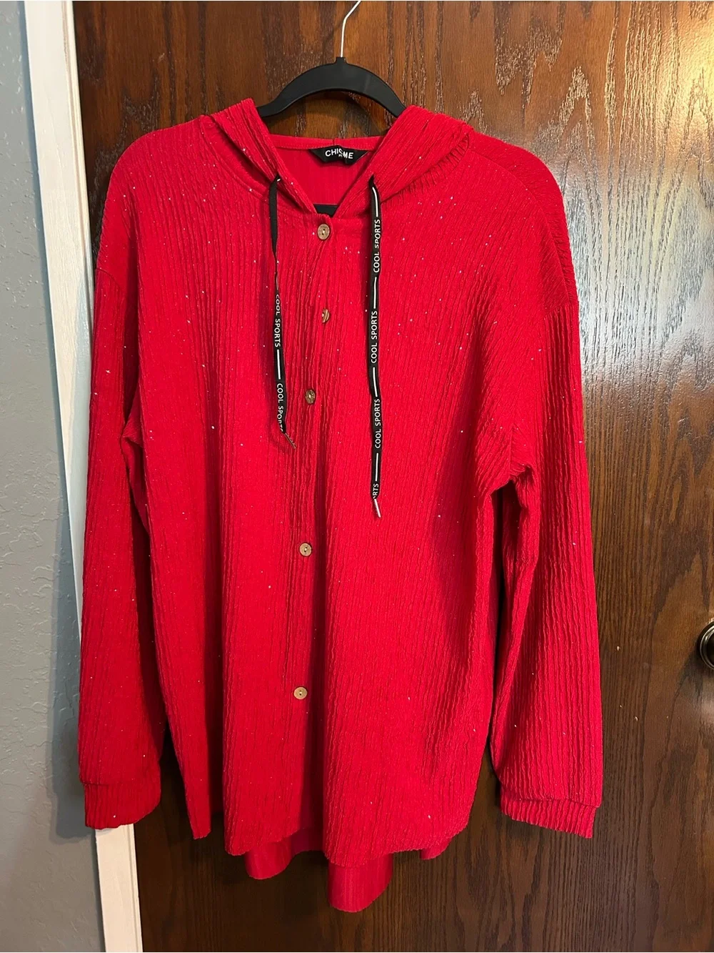 CHICME Women’s XL Red 2 Piece Set Hooded Top Wide Leg Pants Sparkle